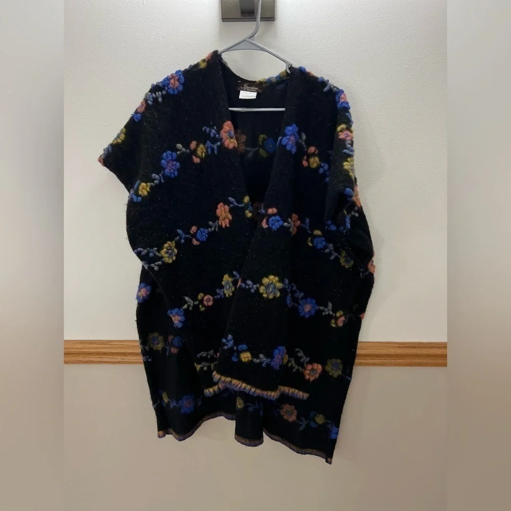 Iperico Flower Knit Shawl Wool Cardigan Made In Italy one size fits most